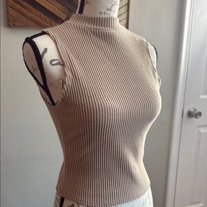 Ribbed Sleeveless Tan Top